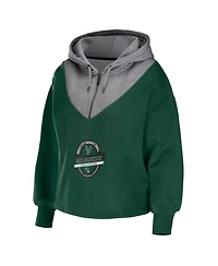 Women's Wear by Erin Andrews Hunter Green Milwaukee Bucks Pieced Quarter-Zip Hoodie Jacket