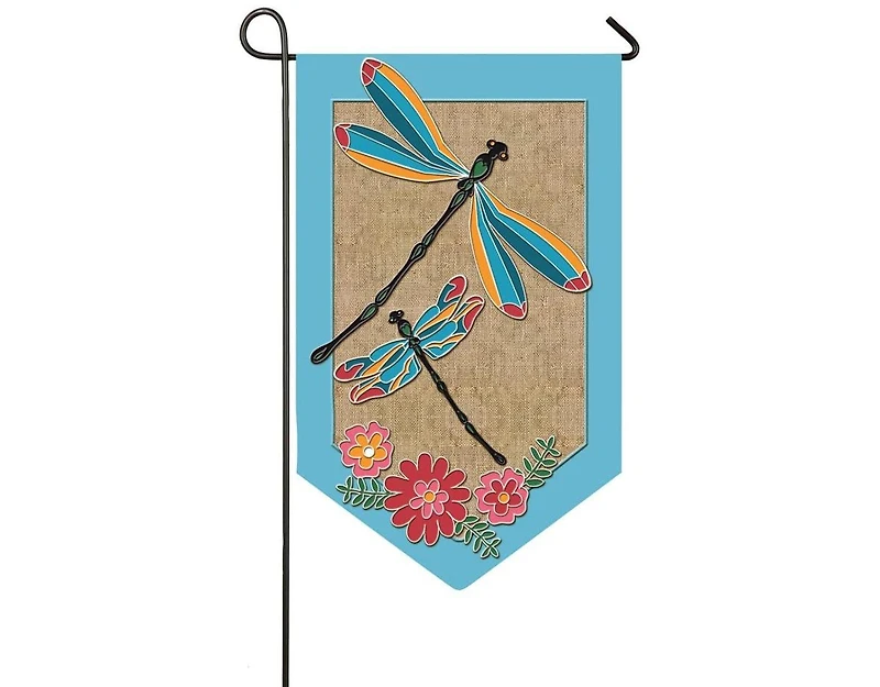 Evergreen Dragonflies and Flowers Shaped Burlap Garden Flag