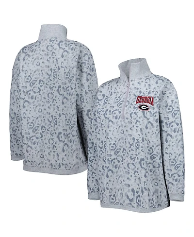 Women's Gameday Couture Heather Gray Georgia Bulldogs Leopard Quarter-Zip Sweatshirt