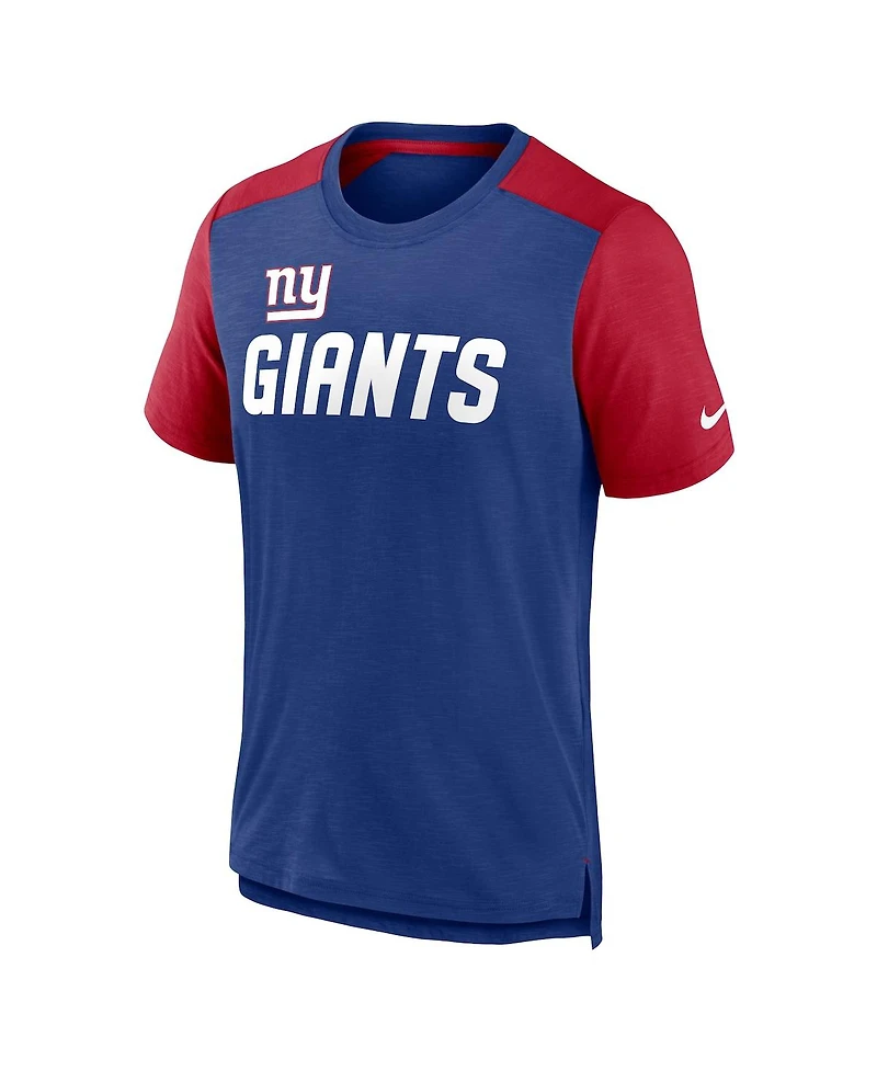 Men's Nike Heathered Royal, Red New York Giants Color Block Team Name T-shirt