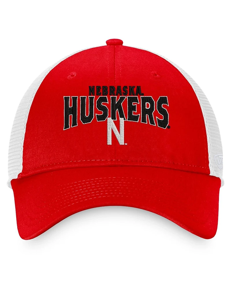 Men's Top of the World Scarlet, White Nebraska Huskers Breakout Trucker Snapback Hat