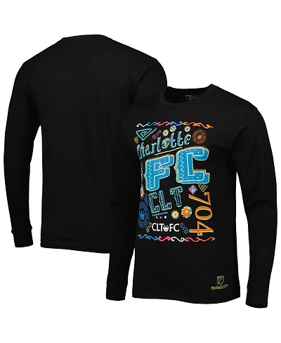 Men's Mitchell & Ness Black Charlotte Fc Papel Picado Long Sleeve T-shirt
