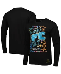Men's Mitchell & Ness Black Charlotte Fc Papel Picado Long Sleeve T-shirt