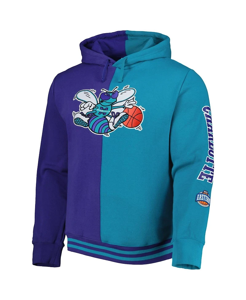 Men's Mitchell & Ness Purple, Teal Charlotte Hornets Hardwood Classics Split Pullover Hoodie