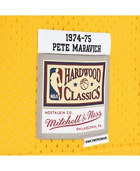 Men's Mitchell & Ness Pete Maravich Purple, Yellow New Orleans Jazz Hardwood Classics 1974-75 Split Swingman Jersey