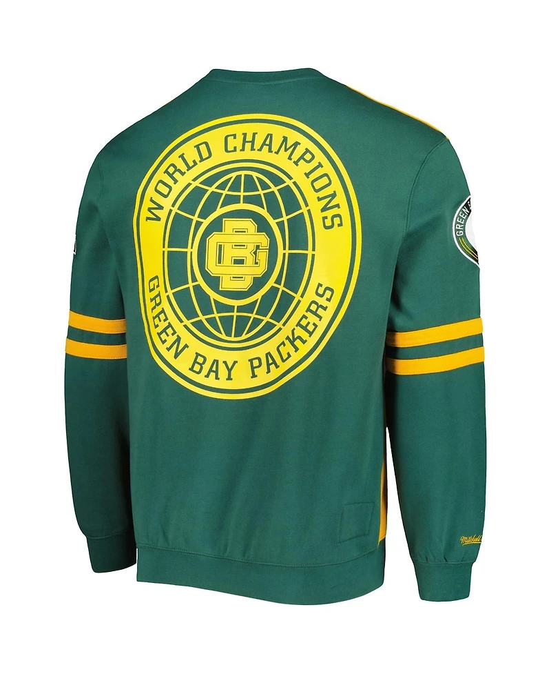 Men's Mitchell & Ness Gold Green Bay Packers All Over 2.0 Pullover Sweatshirt