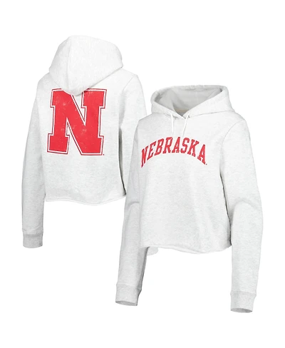 Women's League Collegiate Wear Ash Nebraska Huskers 2-Hit 1636 Cropped Pullover Hoodie