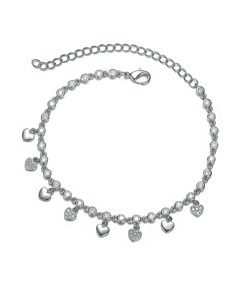White Gold Plated Cubic Zirconia Adjustable Heart Bracelet