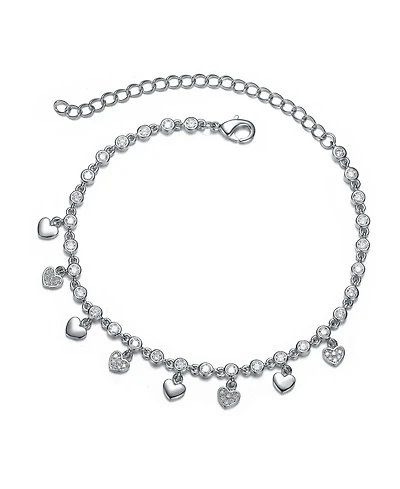 White Gold Plated Cubic Zirconia Adjustable Heart Bracelet