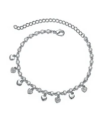 White Gold Plated Cubic Zirconia Adjustable Heart Bracelet