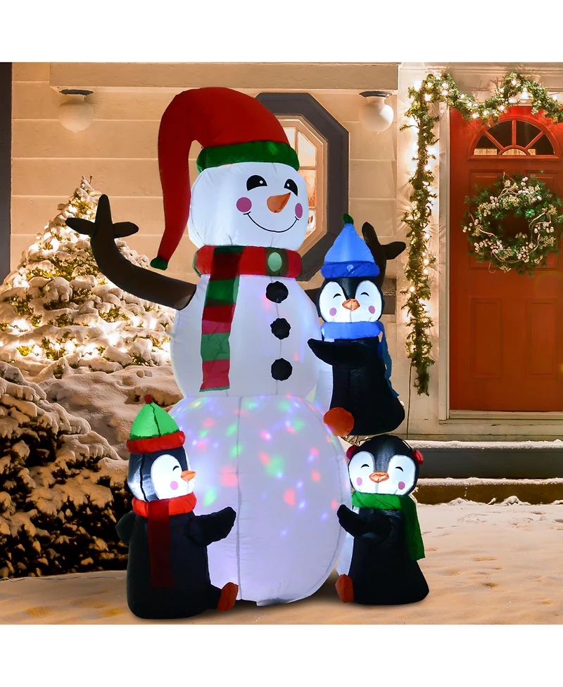 Homcom 6' Christmas Inflatable Snowman with Penguins Blow-Up Yard Decoration