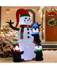 Homcom 6' Christmas Inflatable Snowman with Penguins Blow-Up Yard Decoration