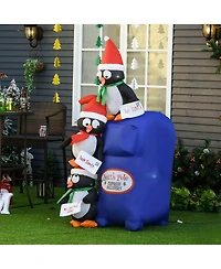 Homcom 6ft Christmas Penguin Inflatable Mailbox Holiday Yard Decoration with Led