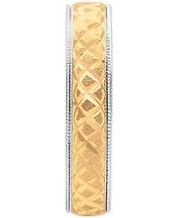Men's Quilt Carved Two-Tone Wedding Band in Sterling Silver & 18k Gold-Plate