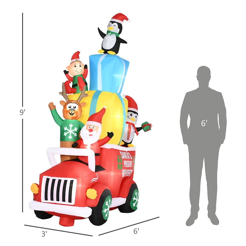 Outsunny 9ft Inflatable Santa Claus Drives a Car with Built-in Led for Garden