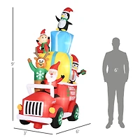 Outsunny 9ft Inflatable Santa Claus Drives a Car with Built-in Led for Garden