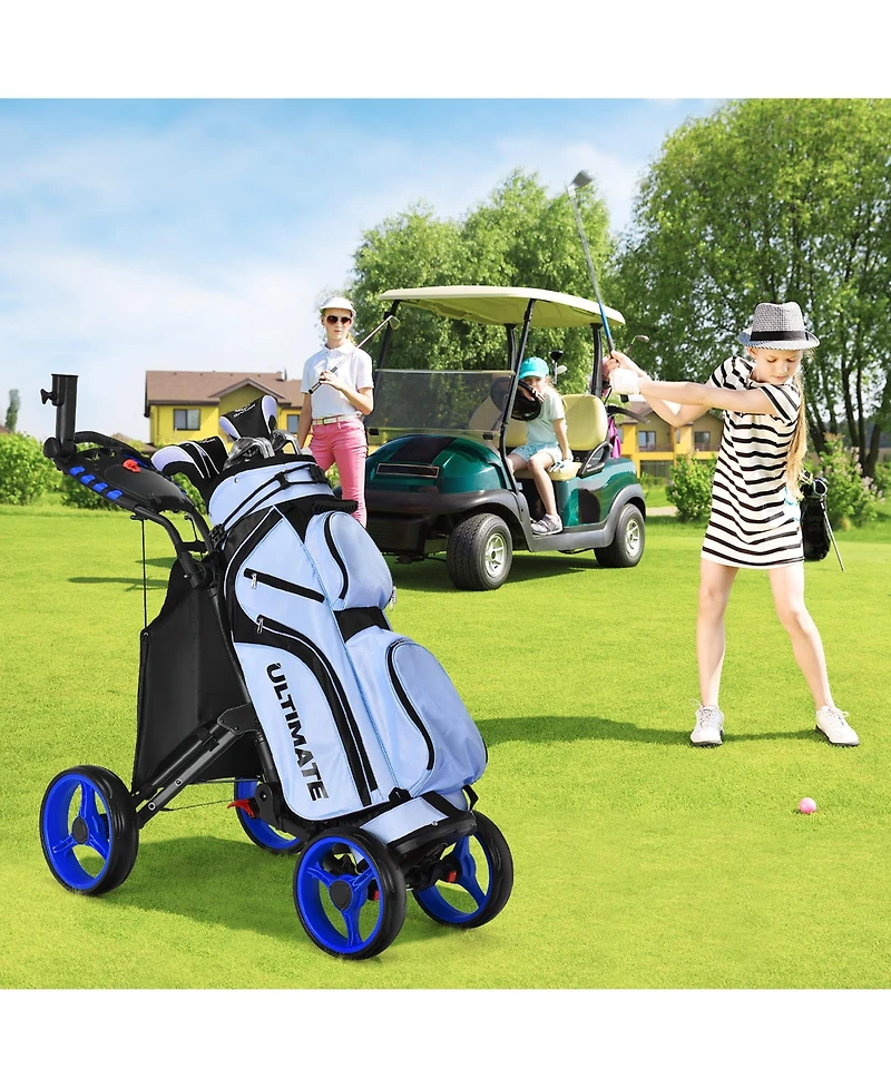 Folding 4 Wheels Golf Push Cart W/Bag Scoreboard Adjustable Handle