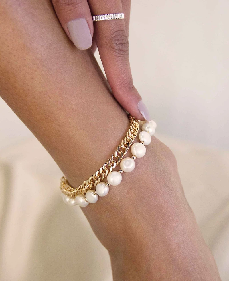 Ettika Cultured Freshwater Pearl and 18K Gold Plated Chain Anklet Set