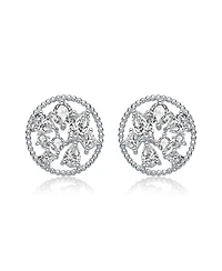 Gv Sterling Silver White Gold Plated Ball Halo with Clear Multi Shape Cubic Zirconia Round Earrings