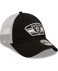 Men's New Era Black, White Las Vegas Raiders Logo Patch Trucker 9Forty Snapback Hat
