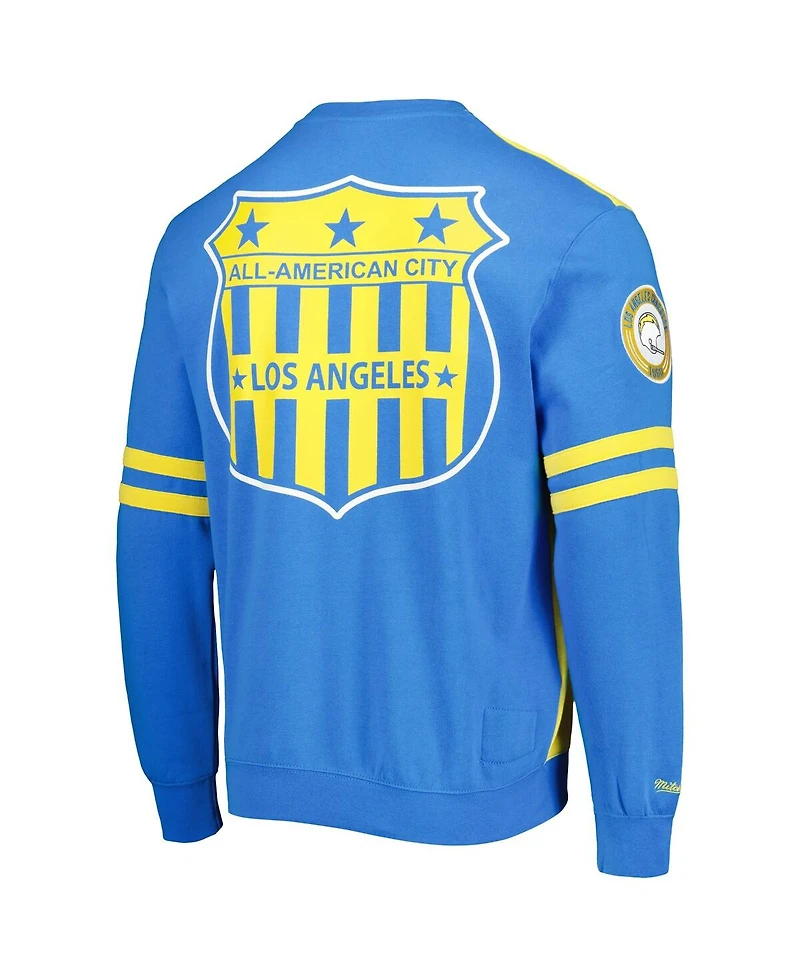 Men's Mitchell & Ness Gold Los Angeles Chargers All Over 2.0 Pullover Sweatshirt