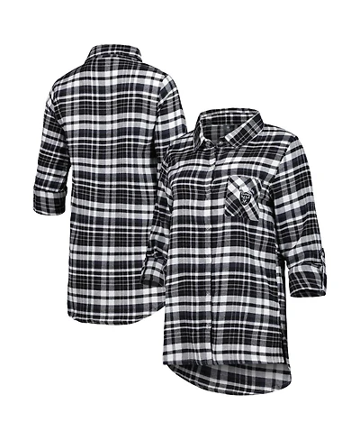 Women's Concepts Sport Black, Silver Las Vegas Raiders Mainstay Flannel Full-Button Long Sleeve Nightshirt
