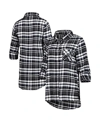 Women's Concepts Sport Black, Silver Las Vegas Raiders Mainstay Flannel Full-Button Long Sleeve Nightshirt