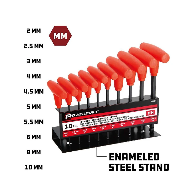 Powerbuilt 10 Piece Metric T-Handle Hex Key Wrench Set