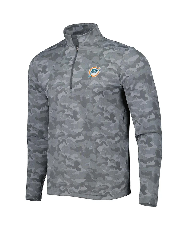 Men's Antigua Gray Miami Dolphins Brigade Throwback Quarter-Zip Top