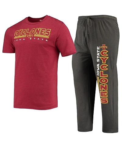 Men's Concepts Sport Heathered Charcoal, Cardinal Iowa State Cyclones Meter T-shirt and Pants Sleep Set