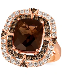 Le Vian Chocolate Quartz (4-3/4 ct. t.w.) & Diamond (1 ct. t.w.) Double Halo Ring in 14k Rose Gold