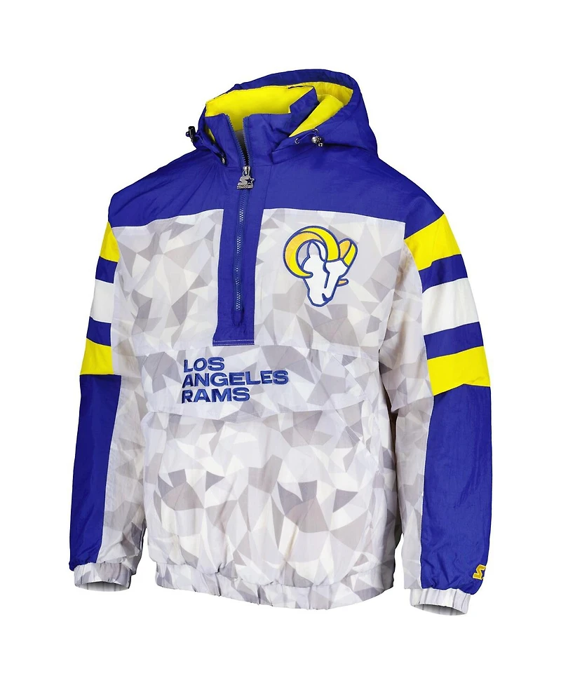 Men's Starter White, Royal Los Angeles Rams Thursday Night Gridiron Raglan Half-Zip Hooded Jacket