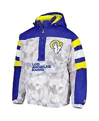 Men's Starter White, Royal Los Angeles Rams Thursday Night Gridiron Raglan Half-Zip Hooded Jacket