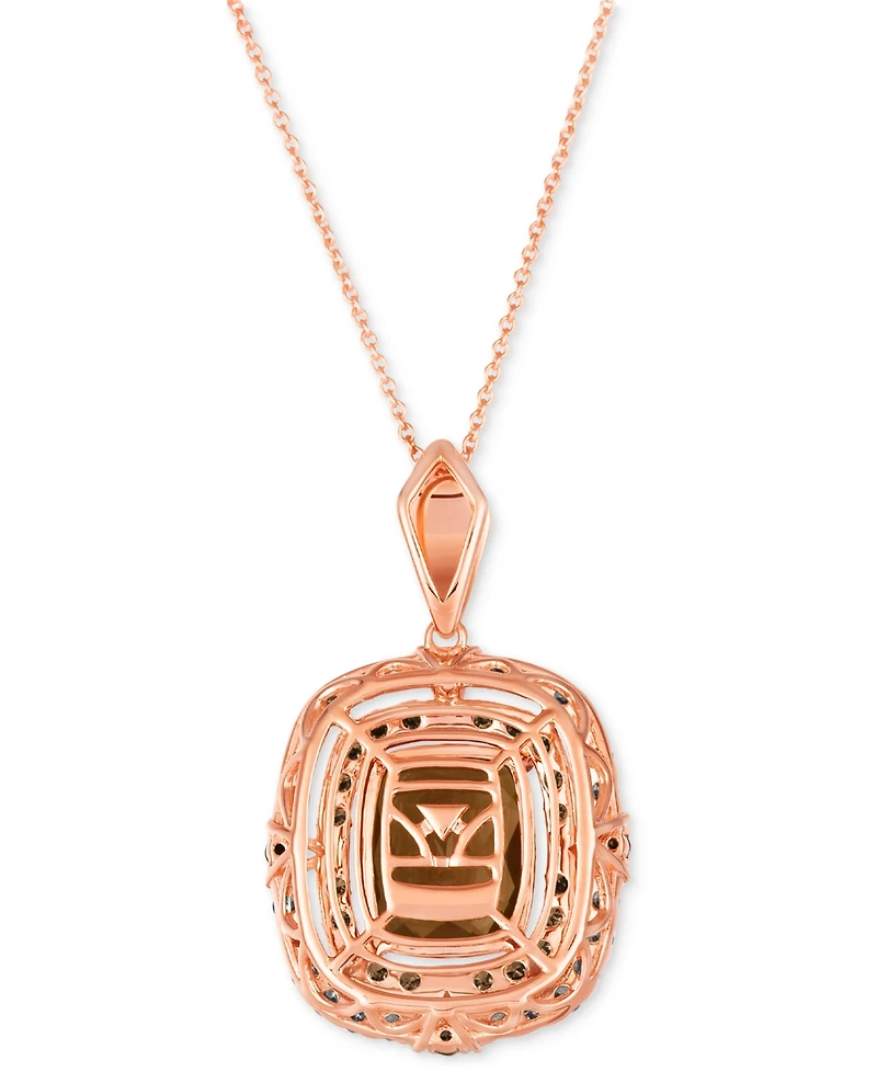 Le Vian Chocolate Quartz (3-1/2 ct. t.w.) & Diamond (3/4 ct. t.w.) Double Halo Pendant Necklace in 14k Rose Gold, 18" + 2" extender
