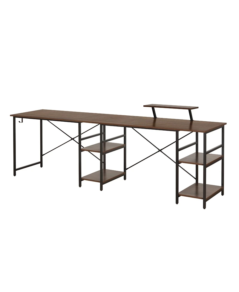 Techni Mobili Wood L-Shape with Storage Shelves Industrial Desk