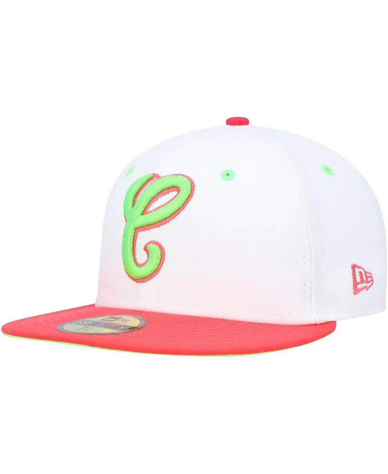 Men's New Era White, Coral Chicago White Sox Cooperstown Collection Comiskey Park 75th Anniversary Strawberry Lolli 59FIFTY Fitted Hat