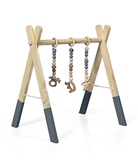 Costway Baby Foldable Wooden Gym with 3 Wooden Teething Toys