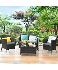 4 Pcs Outdoor Patio Rattan Furniture Set Table Shelf Sofa