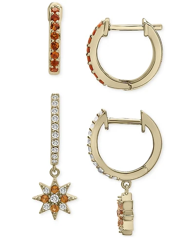 2-Pc. Set Citrine (1/4 ct. t.w.) & Lab-grown White Sapphire (1/2 ct. t.w.) Hoop & Dangle Star Earrings in 14k Gold-Plated Sterling Silver