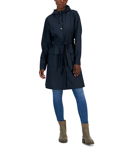 Rains Women's Curve Hooded Belted Waterproof Raincoat