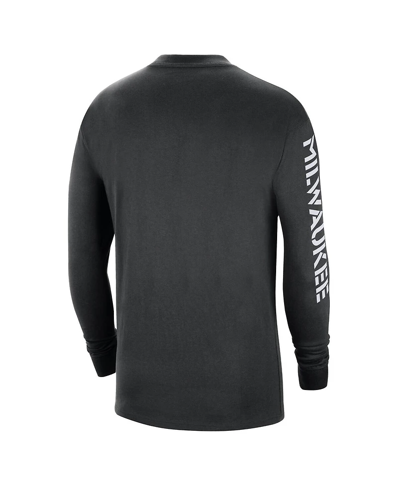 Men's Jordan Black Milwaukee Bucks Courtside Max 90 Vintage-Like Wash Statement Edition Long Sleeve T-shirt