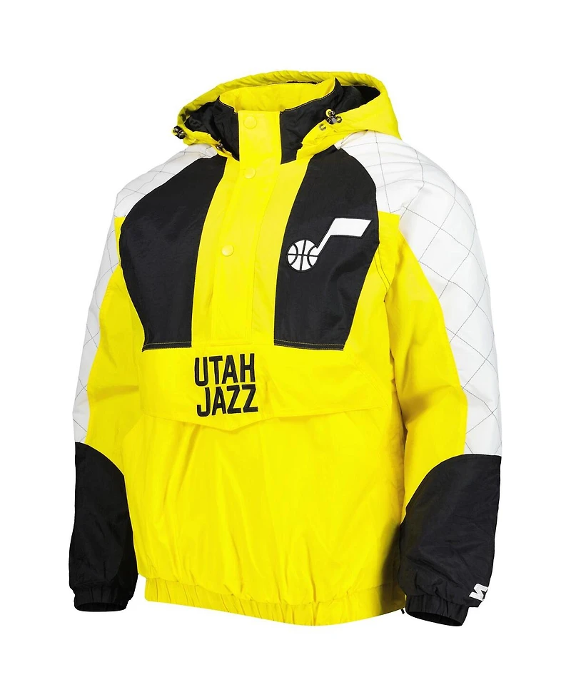 Men's Starter Gold Utah Jazz Body Check Raglan Hoodie Half-Zip Jacket