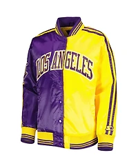 Women's Starter Purple, Gold Los Angeles Lakers Split Colorblock Satin Full-Snap Varsity Jacket