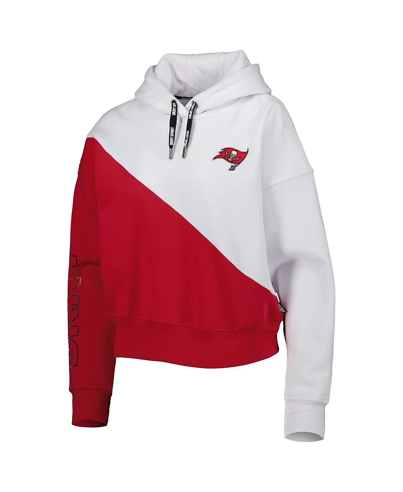 Women's Dkny Sport White, Red Tampa Bay Buccaneers Bobbi Color Blocked Pullover Hoodie