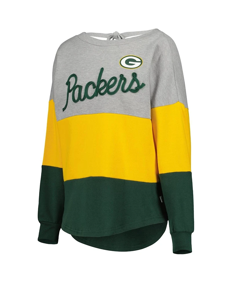 Women's Touch Heathered Gray, Green Bay Packers Outfield Deep V-Back Pullover Sweatshirt