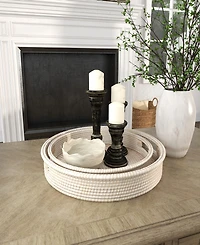 Rosemary Lane Light Rattan Tray with Slot Handles, Set of 2, 20", 16" W