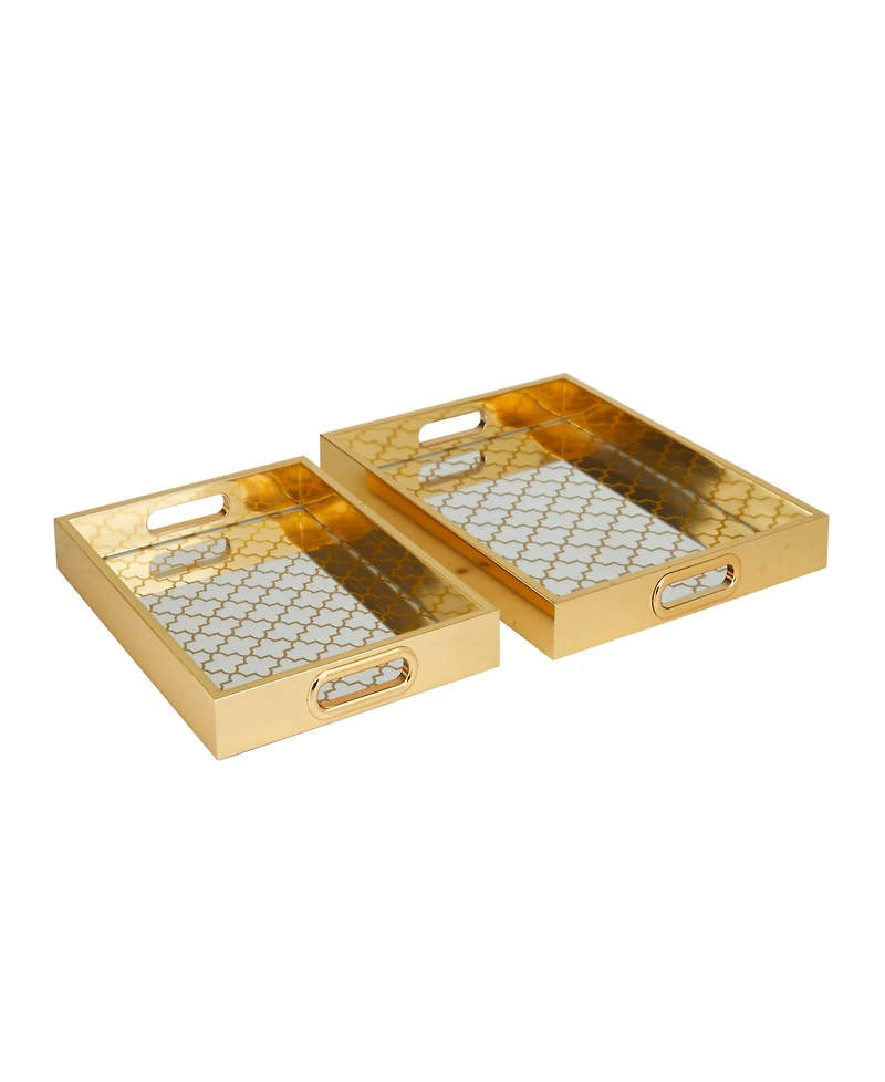 Rosemary Lane Plastic Mirrored Geometric Tray, Set of 2, 16", 14" W