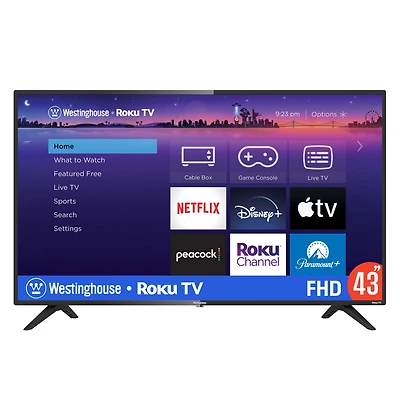 Westinghouse 43" Roku Smart Tv – 1080p Full Hd Led with Wi-Fi, Flat Screen Compatible with Apple HomeKit, Alexa, Google Assistant