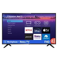 Westinghouse 43" Roku Smart Tv – 1080p Full Hd Led with Wi-Fi, Flat Screen Compatible with Apple HomeKit, Alexa, Google Assistant
