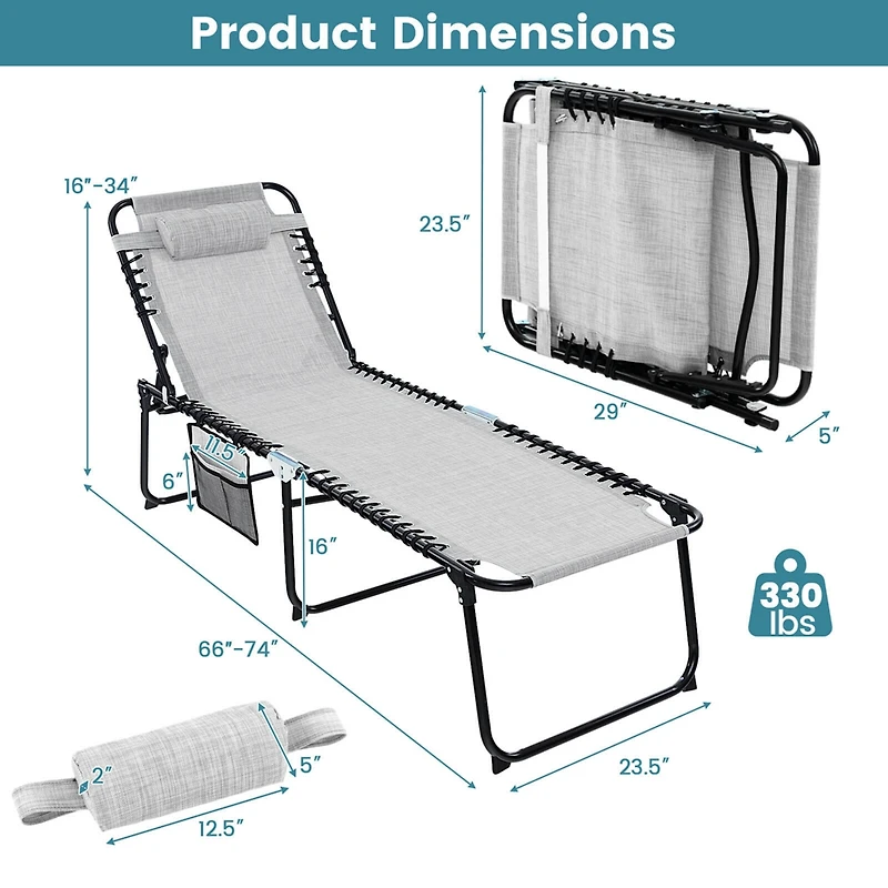 Costway Folding Beach Lounge Chair Heightening Design Patio Lounger